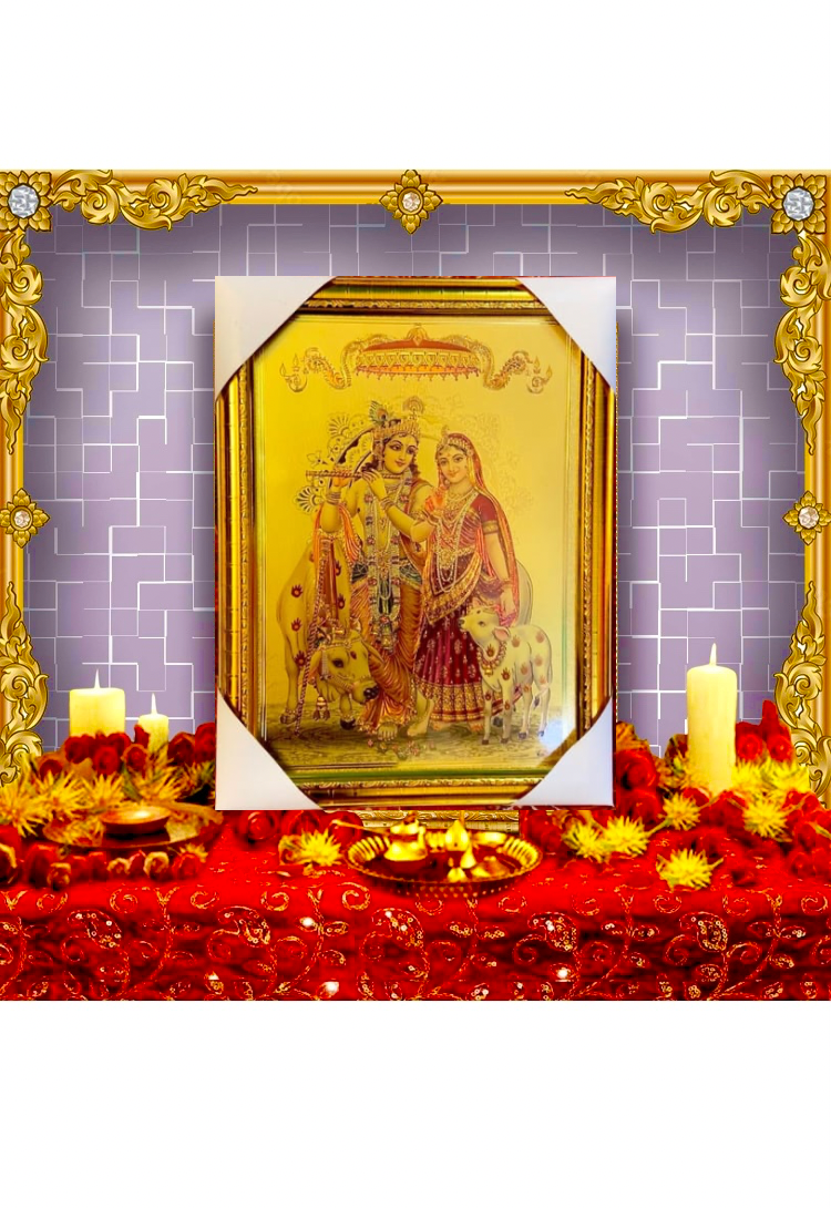 Radha krishna 24kt gold plated photo Frame