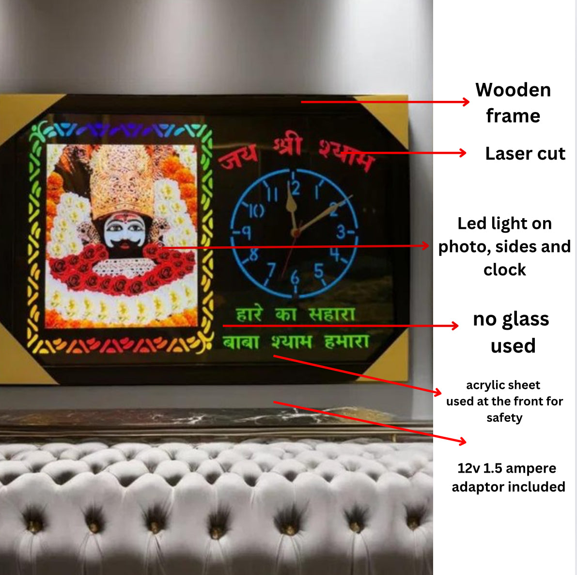 Shri Kaatu Shyam ji LED light clock with Adaptor