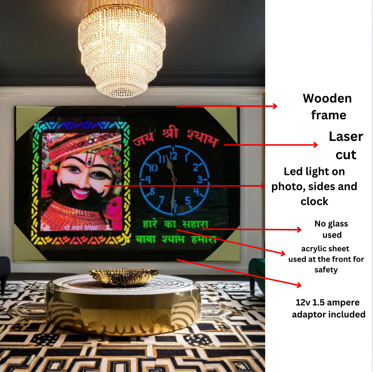 Shri khatu shyam ji Smile LED light Clock with adaptor